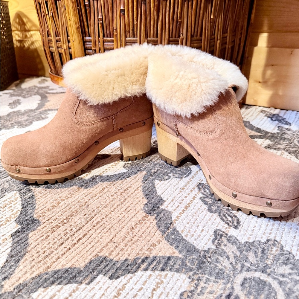 UGG Chestnut Suede Shearling Clogs - image 4